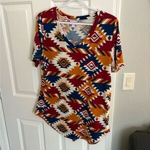 LuLaRoe Red and Orange Graphic Short Sleeve Tee